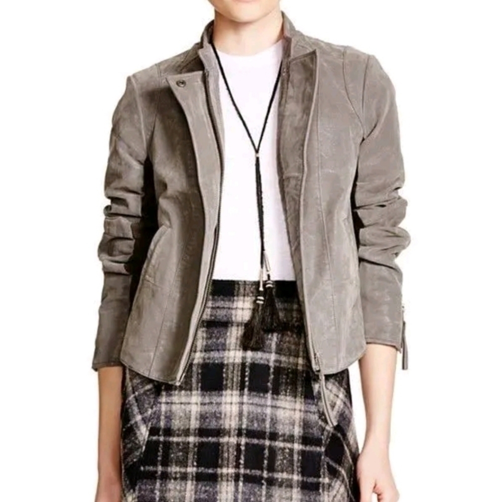 Free People Taupe Clean Vegan Faux Leather Jacket Moto 10